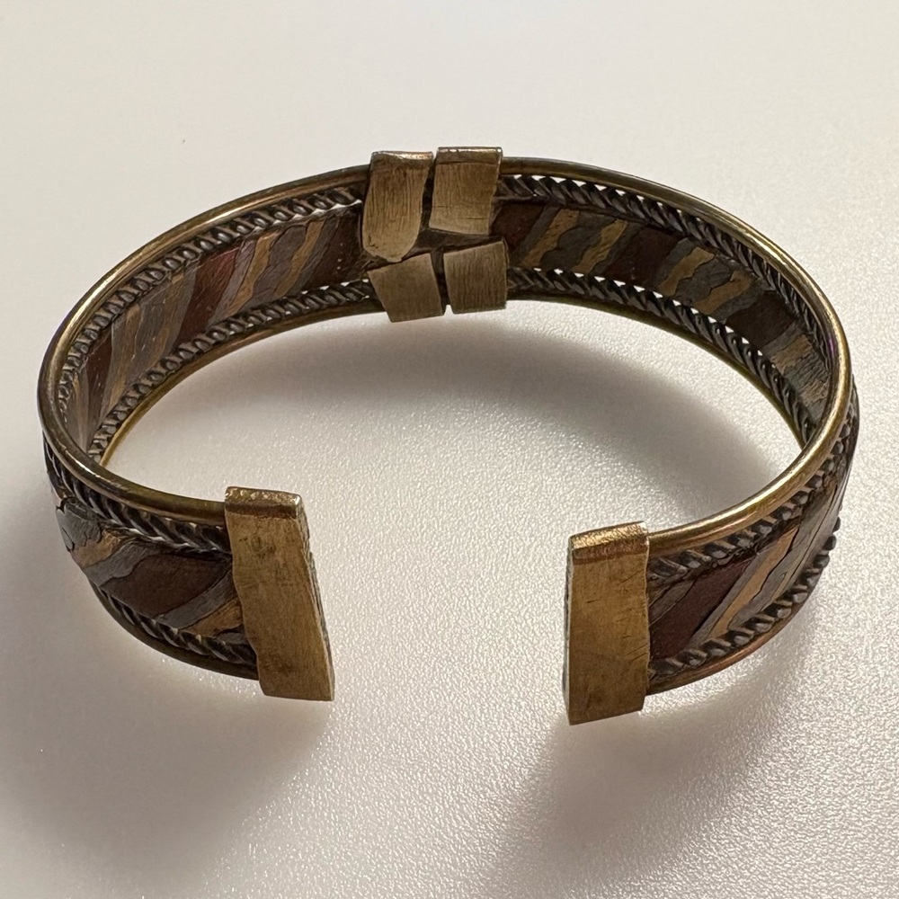 Vintage Mixed Metal Bohemian Copper Brass Silver Tone Cuff Bracelet Bangle - Picture 5 of 16